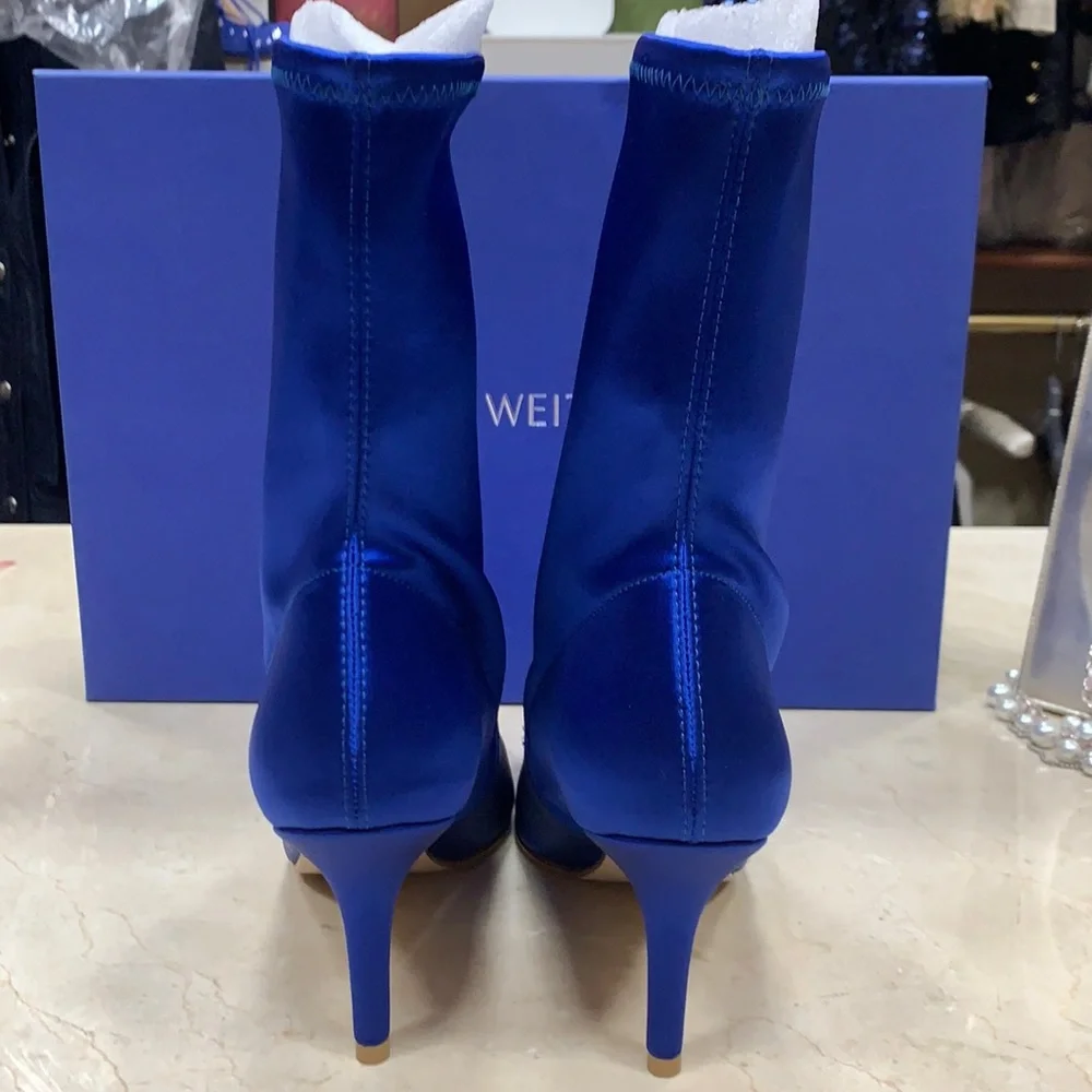 STUART WEITZMAN SATIN STRETCHY BOOTS ROYAL BLUE MADE IN SPAIN SZ EU 38,38.5,39 - Picture 6 of 10